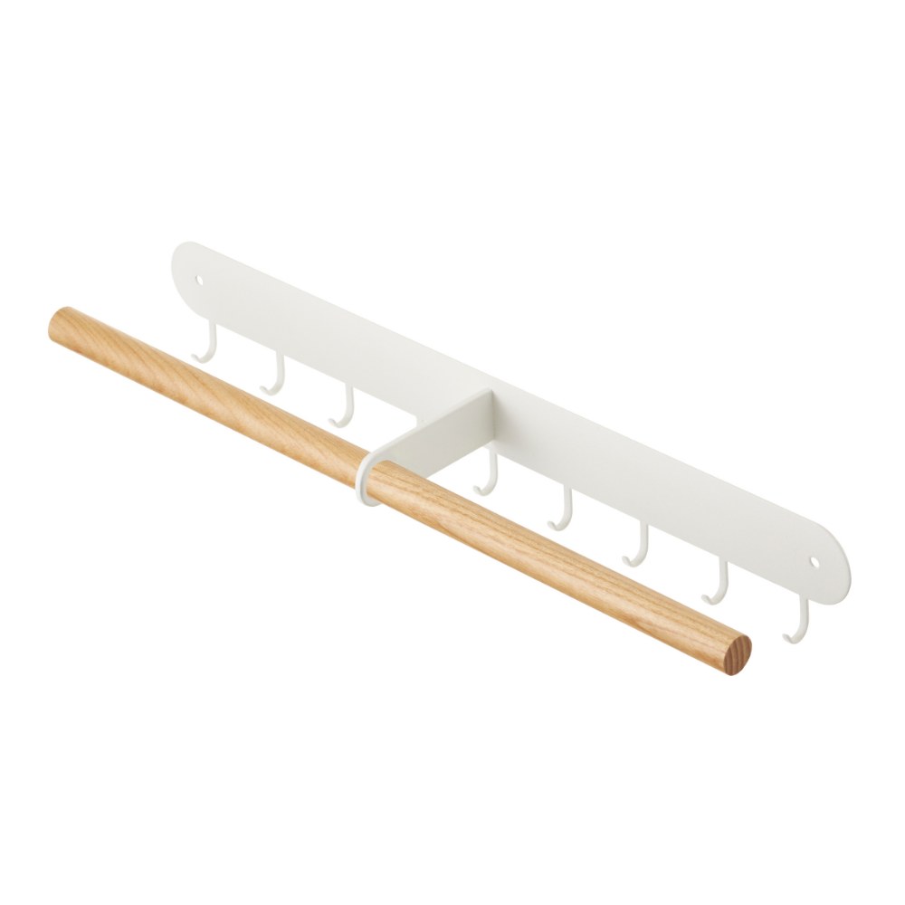 Yamazaki Tosca Wall-mounted Accessory Rack  &  Hanger In White With Light Wood Detail