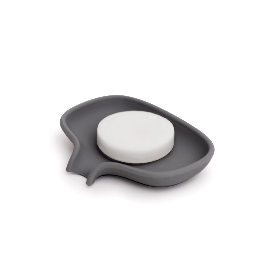 Bosign Bosign Flow Soapsaver Soap Dish Small With Draining Spout In Graphite Grey Recyclable Silicone