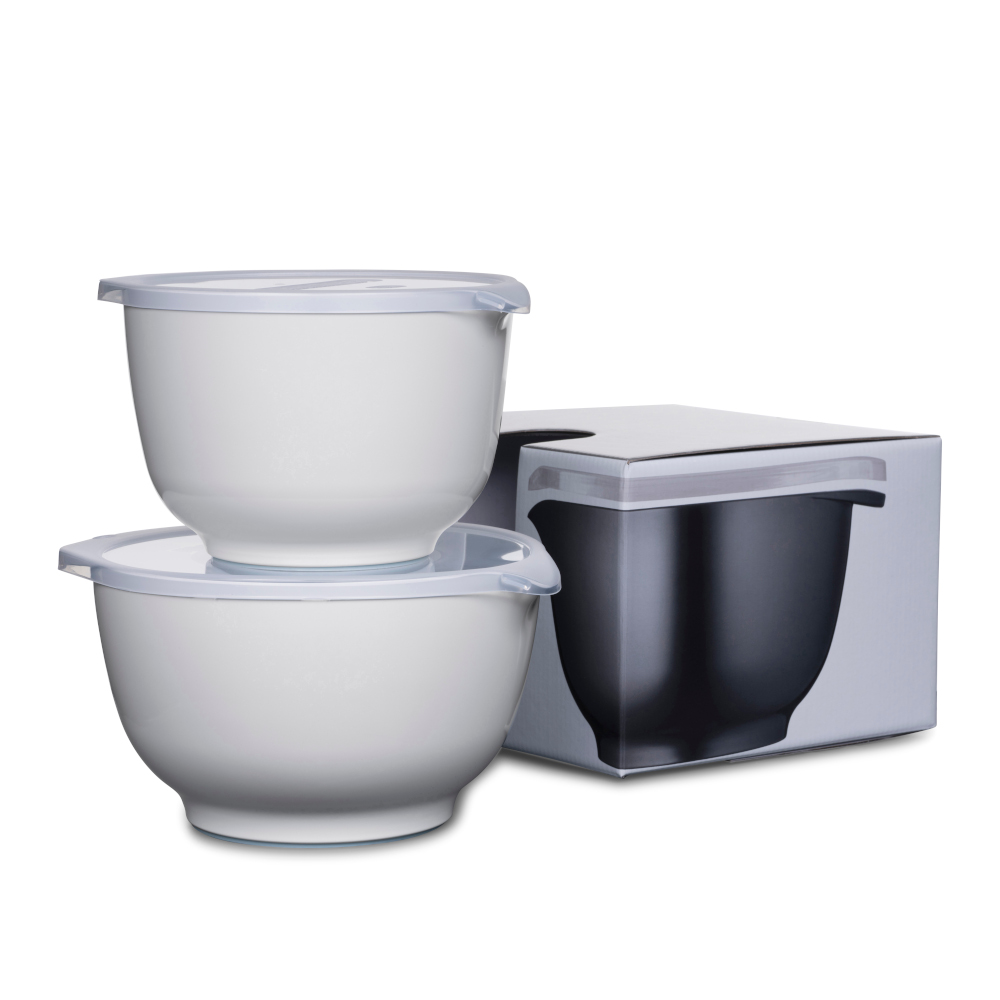 Mepal Rosti Set Of 2 Margrethe Mixing Serving  &  Salad Bowls With Lids - 2.0/3.0l - White