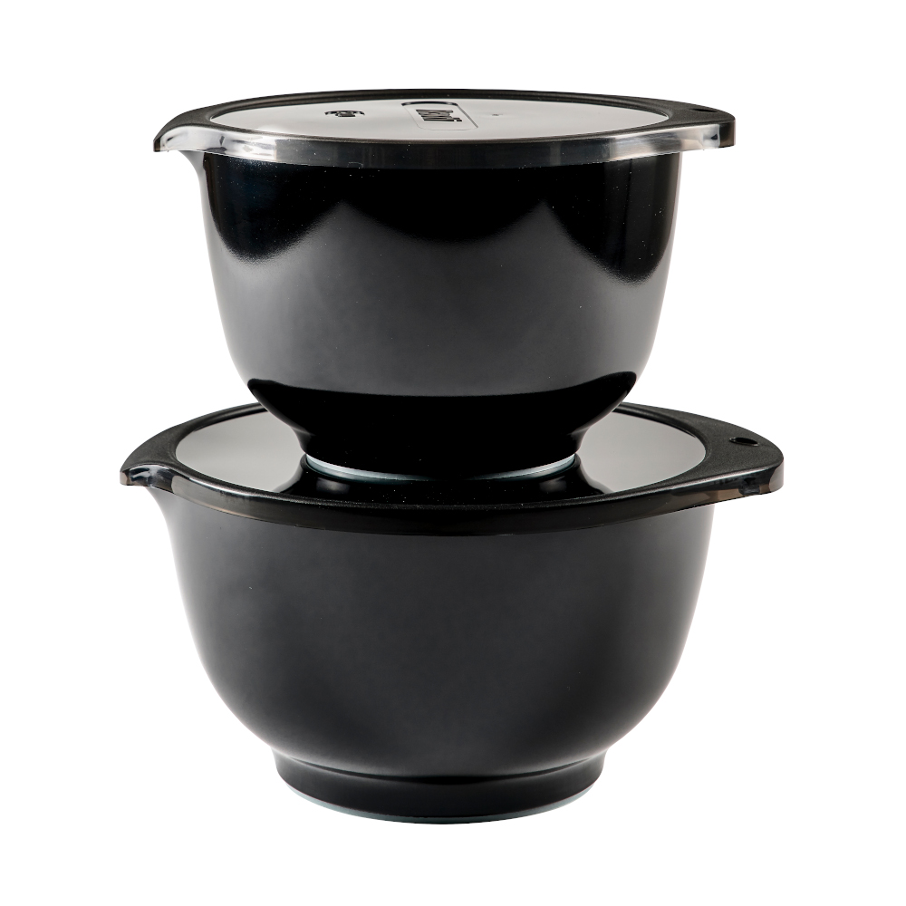 Rosti Set Of 2 Margethe Mixing Serving & Salad Bowls With Lids - 2.0/3.0l - Black Edition