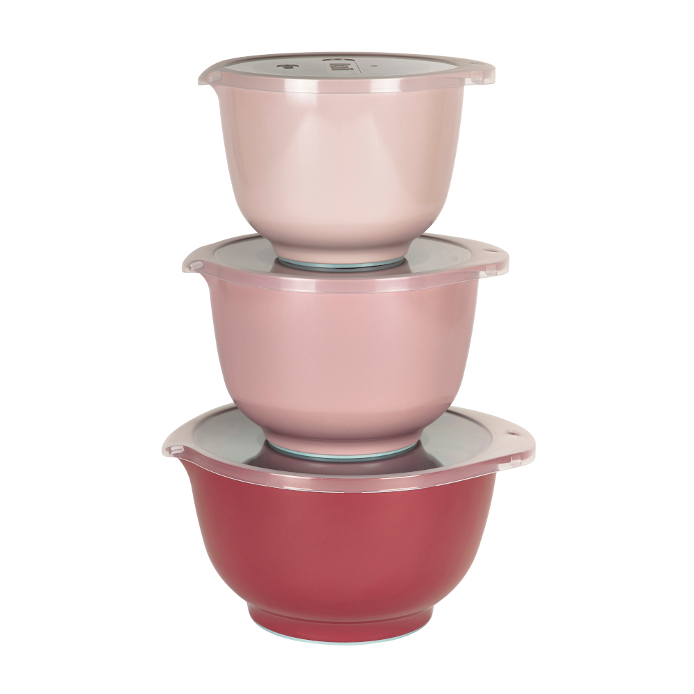 Rosti Set Of 3 Margrethe Mixing Serving & Salad Bowls With Lids - 1.5/2.0/3.0l - Classic Mixed Rose