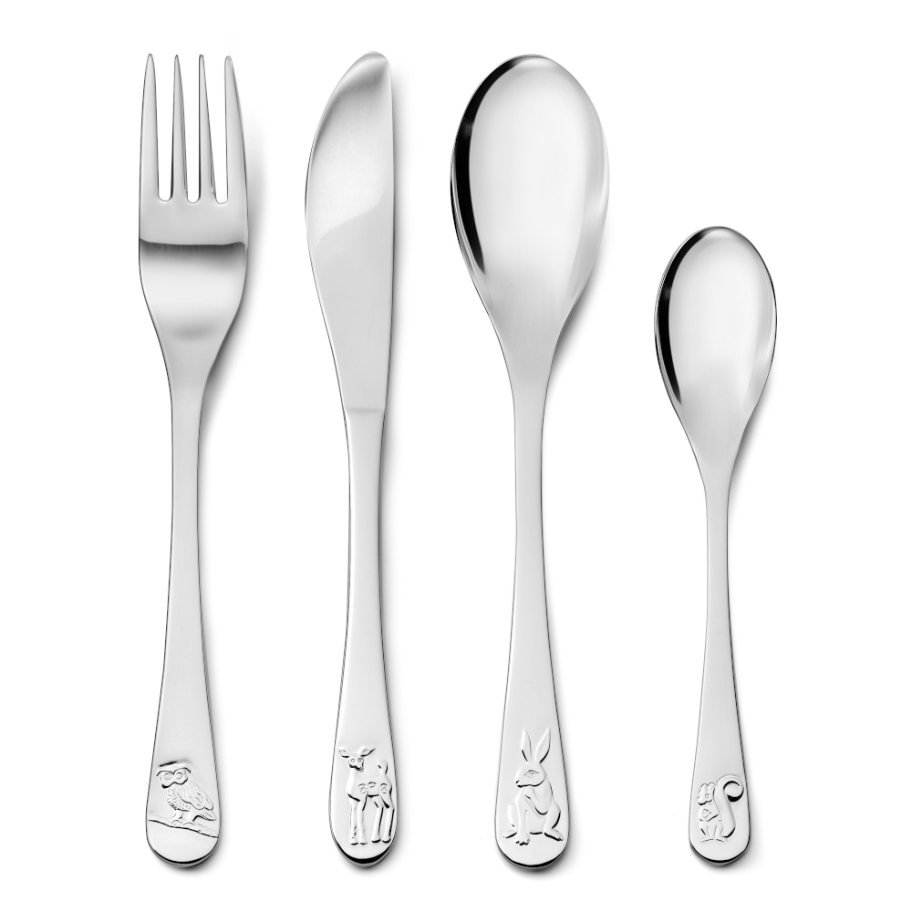 Childrens Cutlery Set Forest Animals 4 Pcs In Stainless Steel