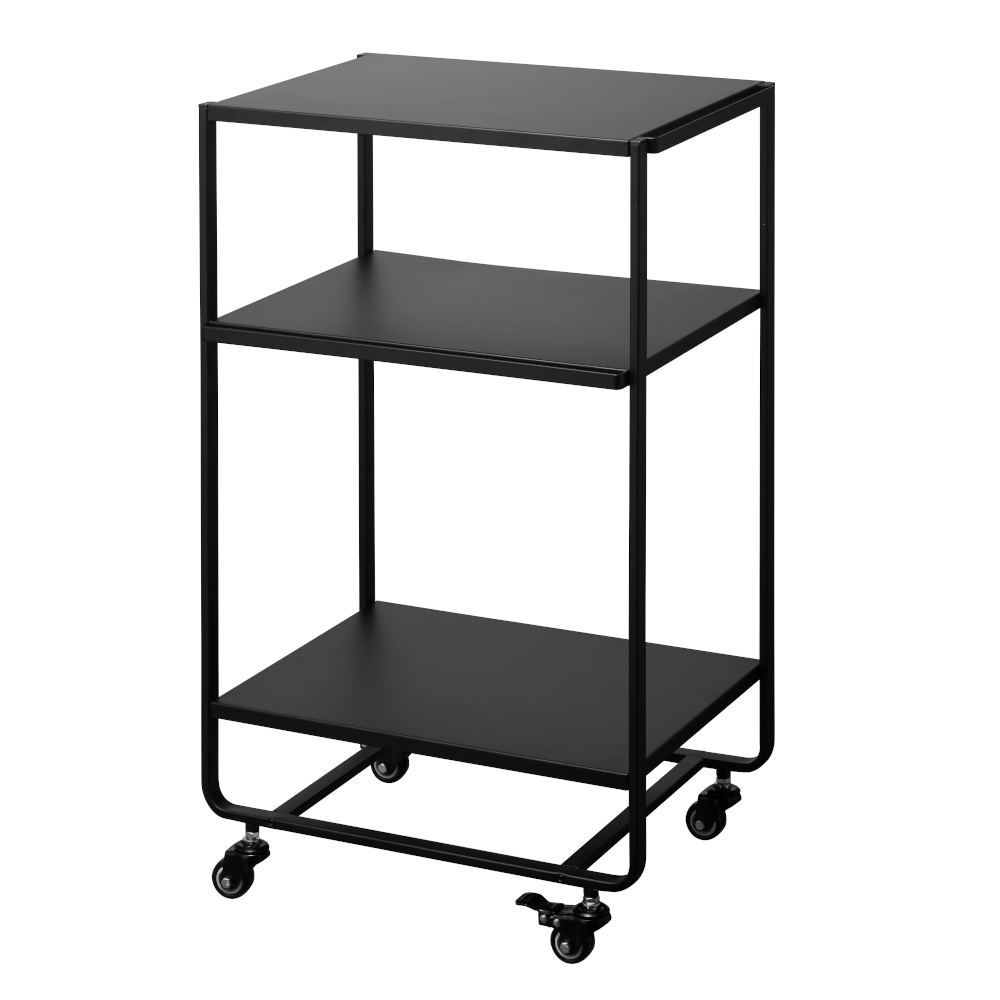Yamazaki Tower 3-Tiered Wagon With 3 Shelves, 4 Hooks, Lockable Wheels And Handle In Black
