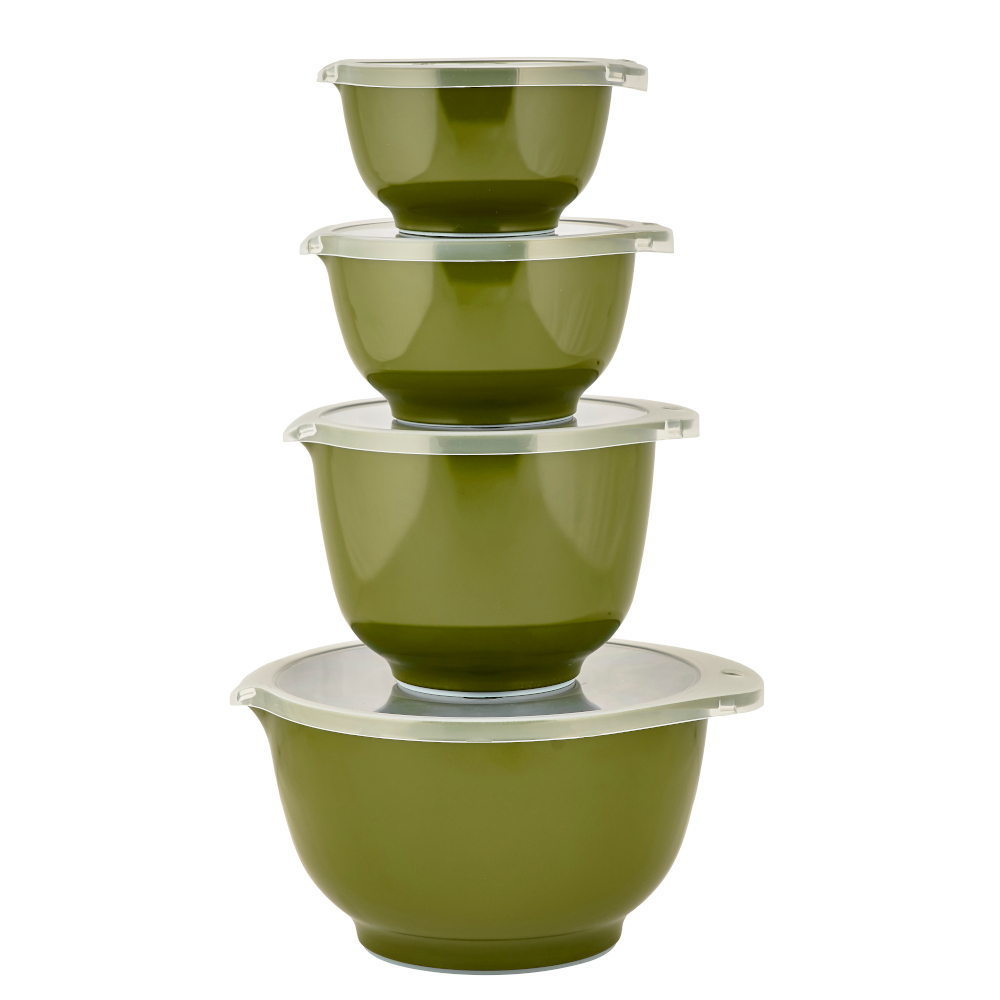 Rosti Set Of 4 Margrethe Mixing Serving & Salad Bowls With Lids - 0.5/0.75/1.5/3.0l - Olive Green