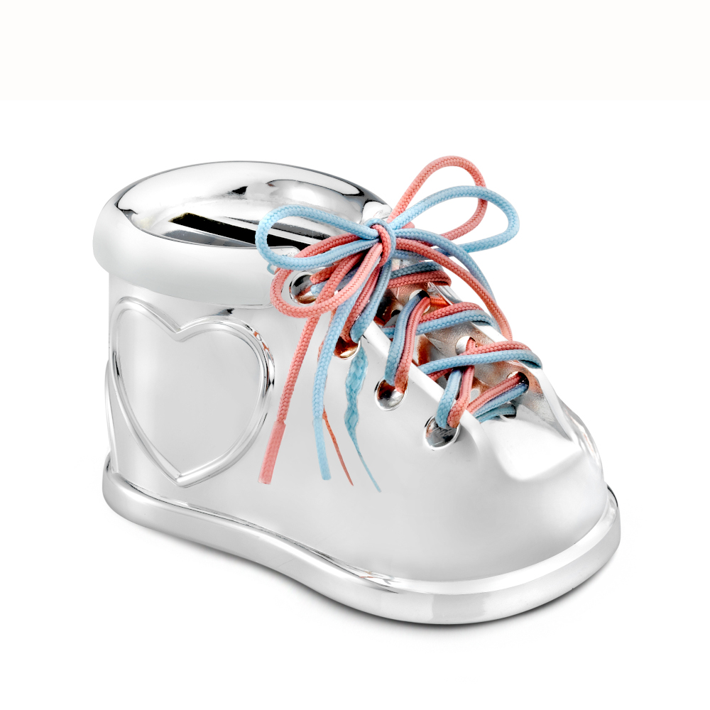 Zilverstad Money Box Baby Shoe Design In Lacquered Silver Plate