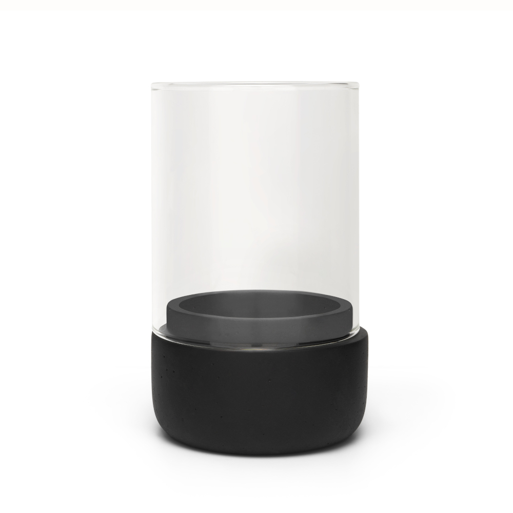 Zilverstad Hurricane Lamp Solido Design In Black Concrete With Glass Small Dia 7.5x13cm