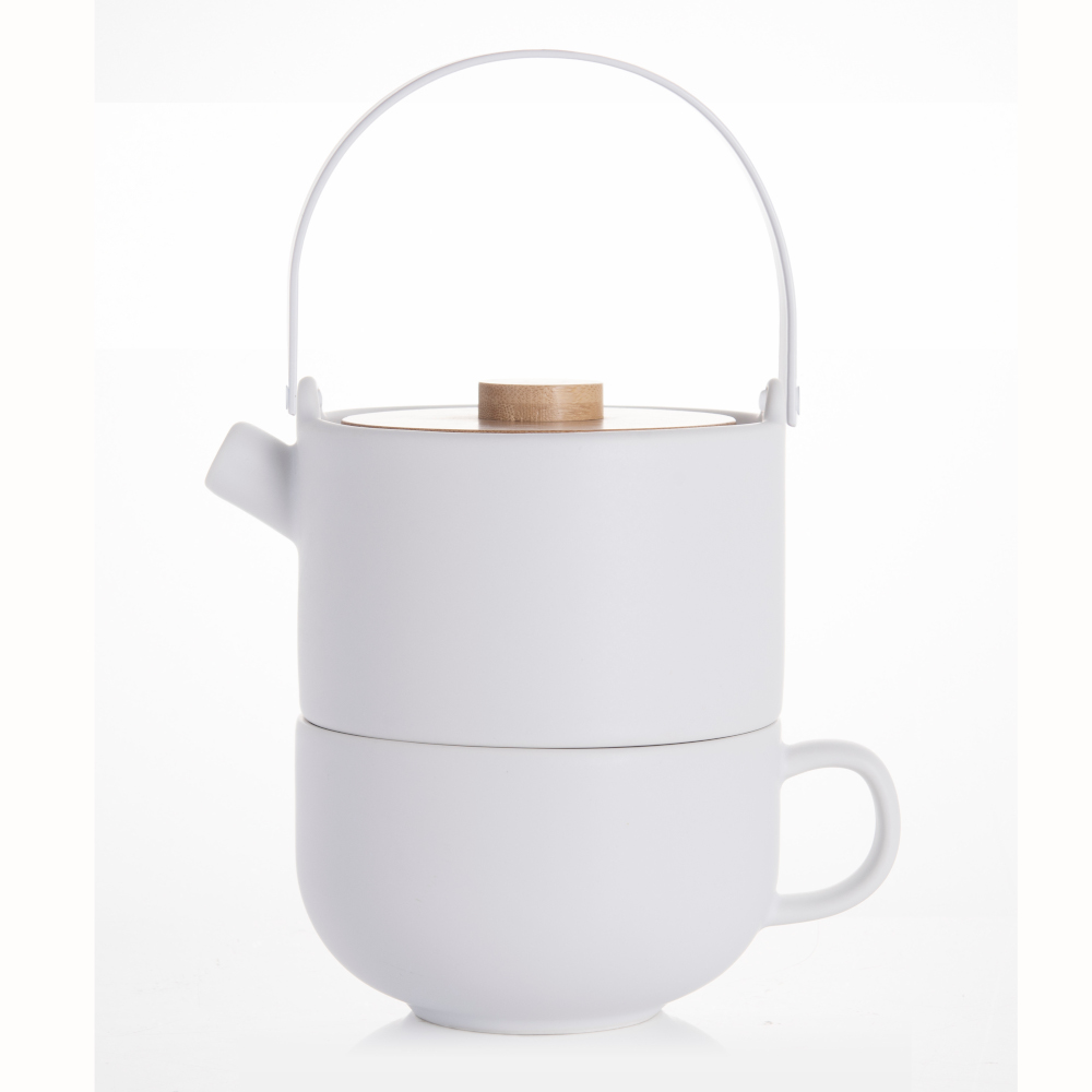 Bredemeijer Bredemeijer Tea For One Set Umea Design In White With Bamboo Lid