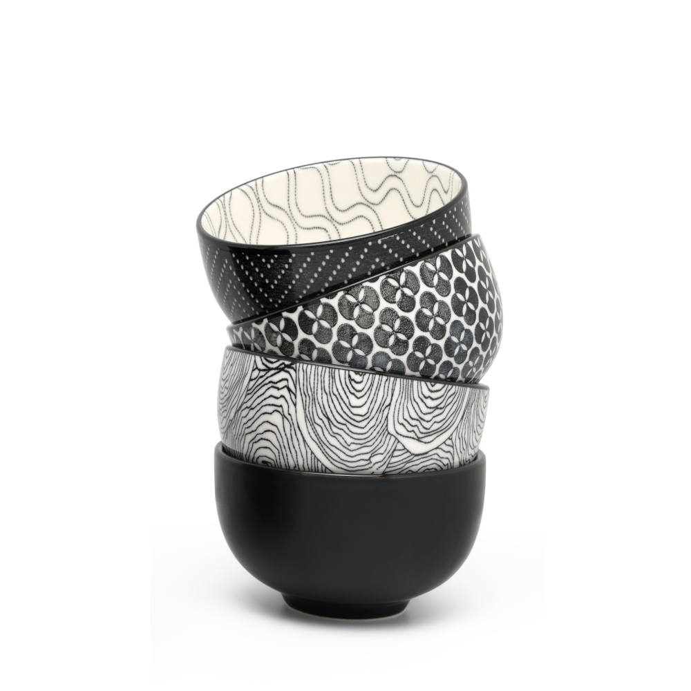Bredemeijer Bredemeijer Tea Cups Puchang Design In Porcelain In A Set Of 4 In Black  &  White