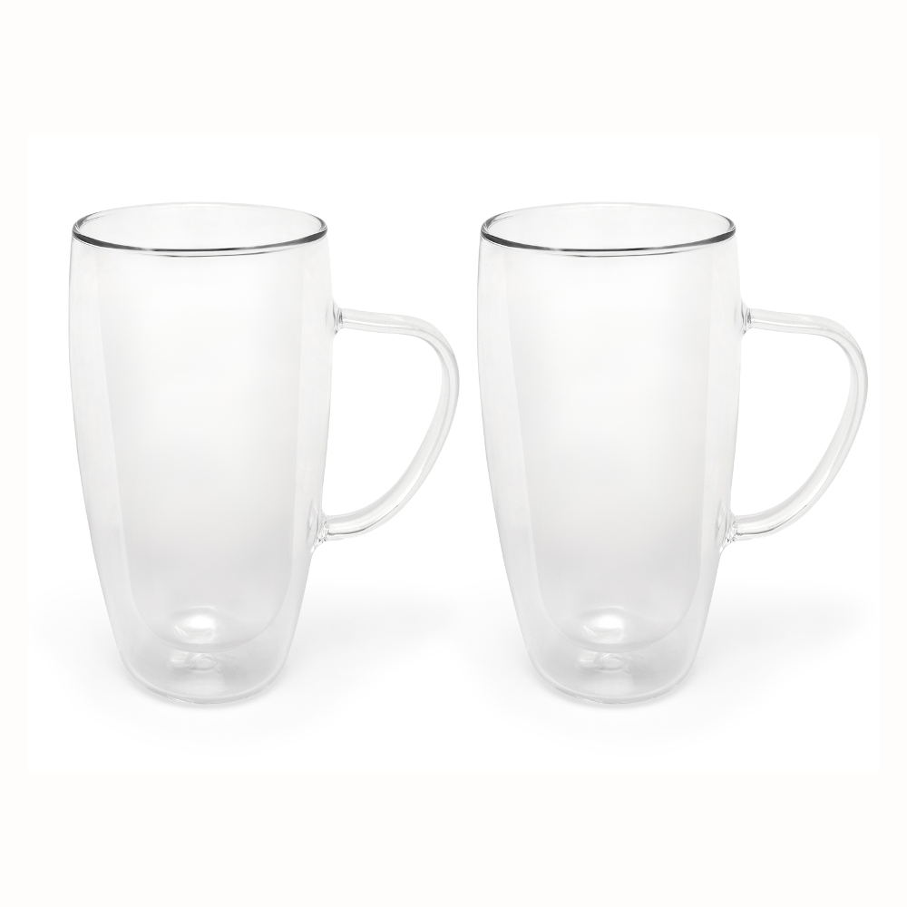 Bredemeijer Bredemeijer Double Wall Glass Mug For Coffee Or Tea Large 400ml With Handle In A Set Of 2