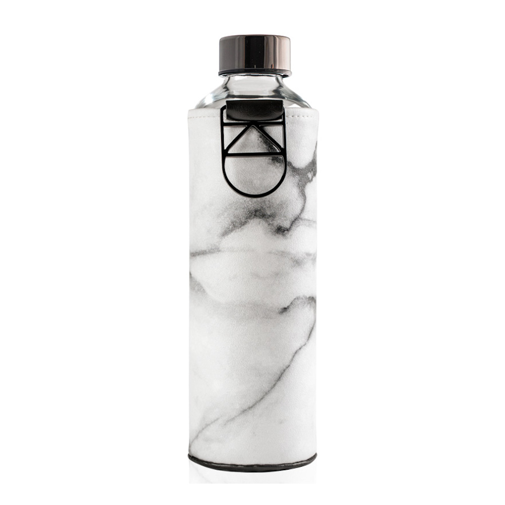 Equa Easy Clean Water Bottle Tough Glass 750ml Mismatch Marble Stone Look Cover