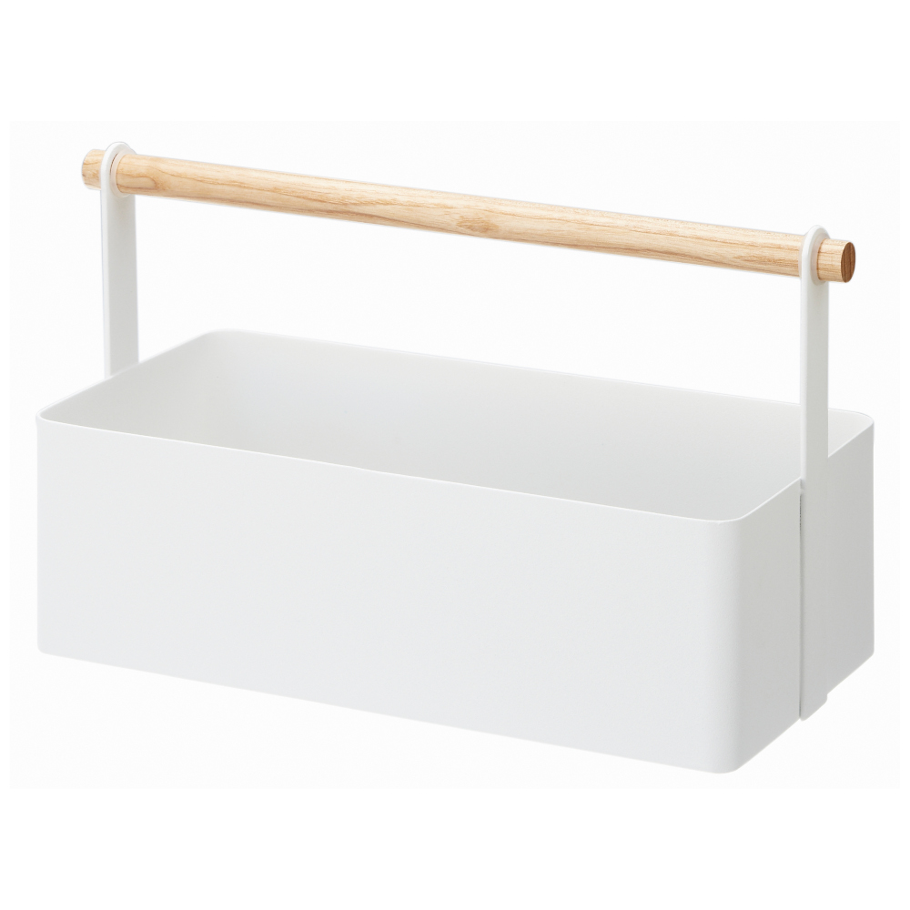 Yamazaki Tosca Tool  &  General Metal Storage Box With Wooden Carry Handle Large In White