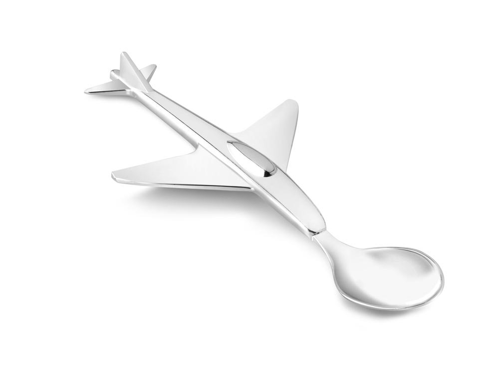 Bredemeijer Zilverstad Childrens Early Learning Feeding Spoon In Airplane Design Silver Plated