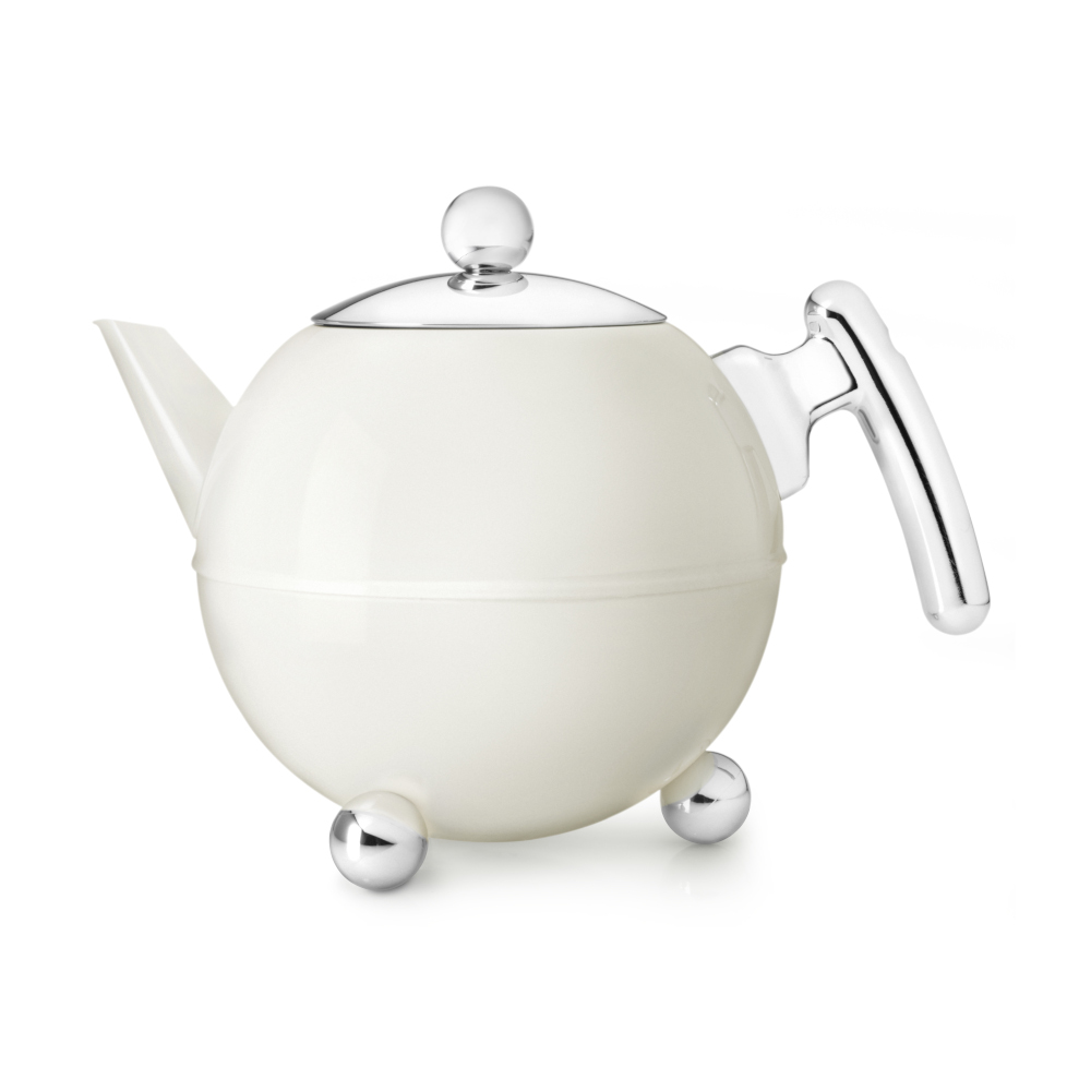 Bredemeijer Bredemeijer Teapot Double Wall Bella Ronde Design 1.2l In White With Chrome Fittings