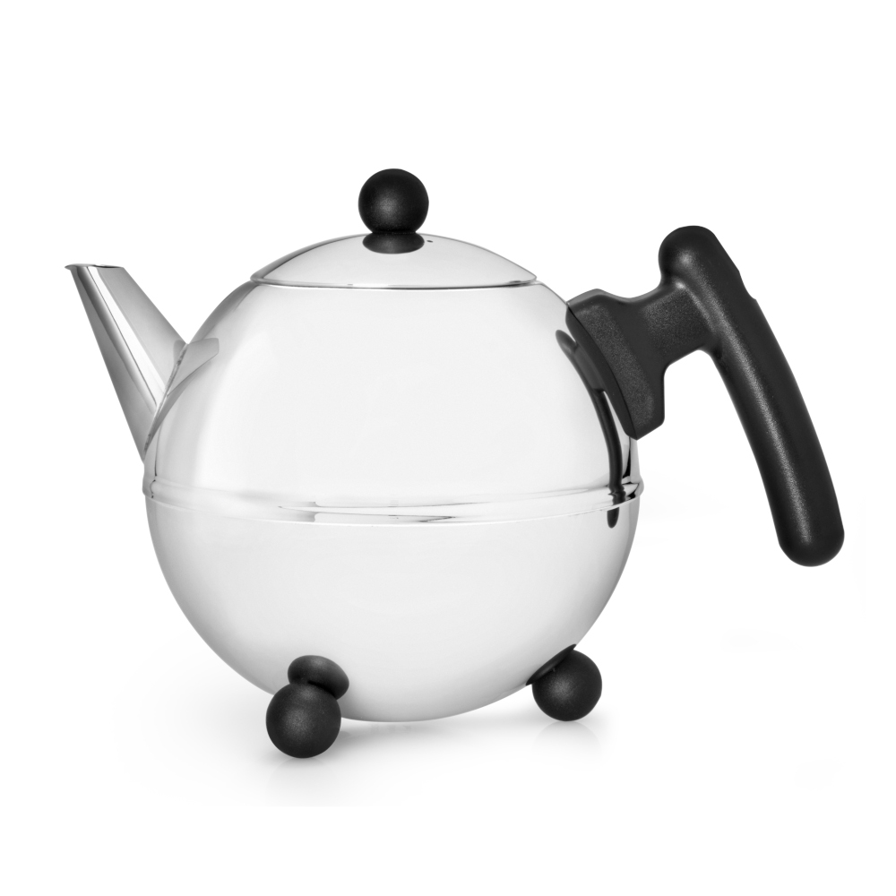 Bredemeijer Bredemeijer Teapot Double Wall Bella Ronde Design 0.75l In Black With Chrome Fittings