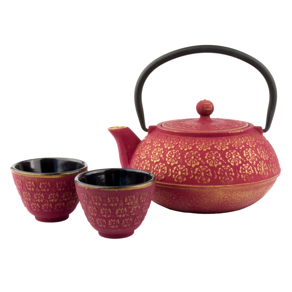 Bredemeijer Bredemeijer Gift Set With Shanghai Design Teapot 0.6l In Cast Iron Pink And Gold With 2 Cast Iron Cups