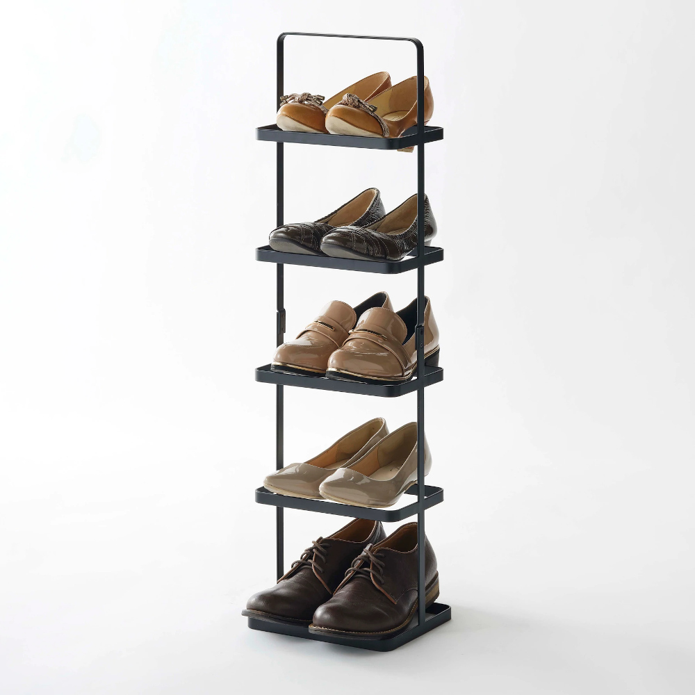 Yamazaki Tower Shoe Rack Tall  &  Slim With 5 Levels And Carry Handle In Black