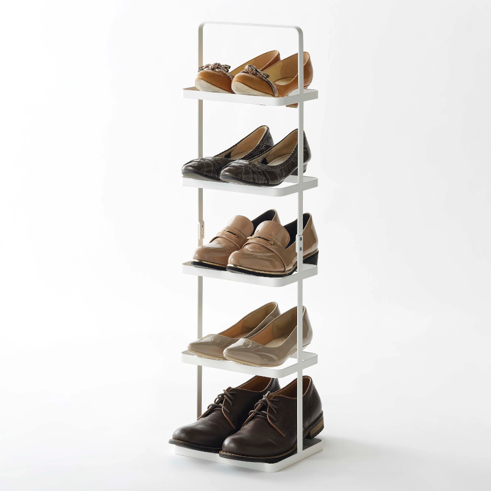 Tower Shoe Rack Tall & Slim With 5 Levels And Carry Handle In White