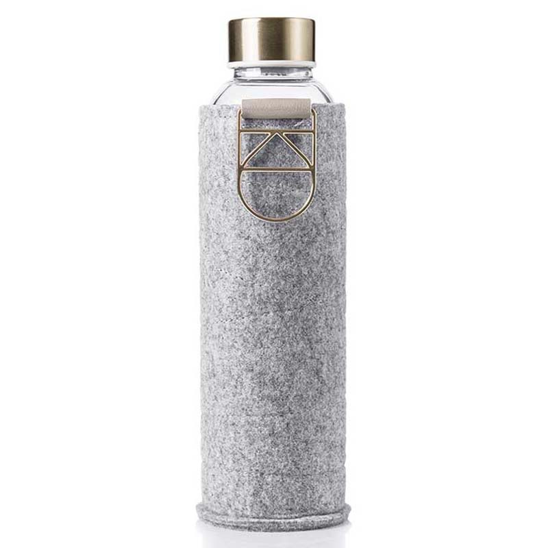 Equa Easy Clean Water Bottle Tough Glass 750ml Mismatch Grey Felt Cover Gold