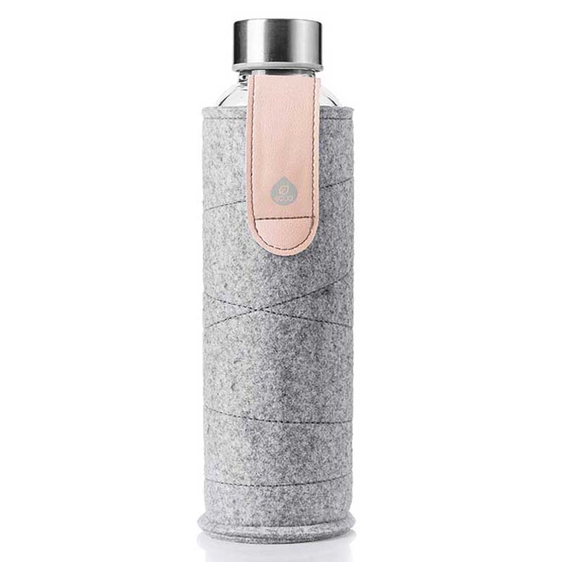 Equa Easy Clean Water Bottle Tough Glass 750ml Mismatch Pink Breeze Felt Cover