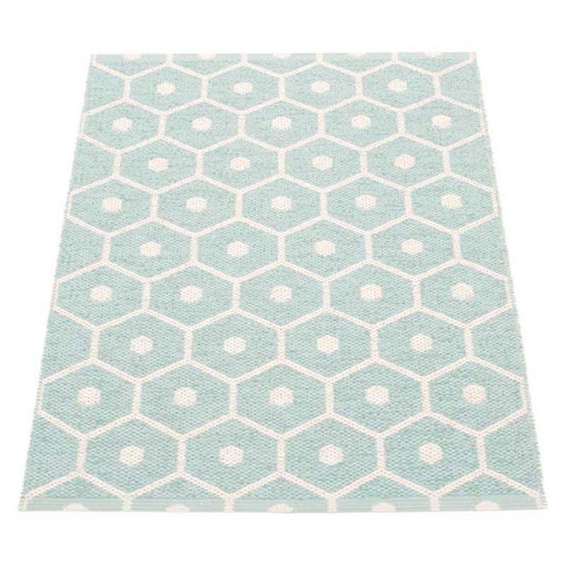 Pappelina Of Sweden Honey Design Washable Sustainable Rug 70x60cm In Pale Turquoise & Vanilla