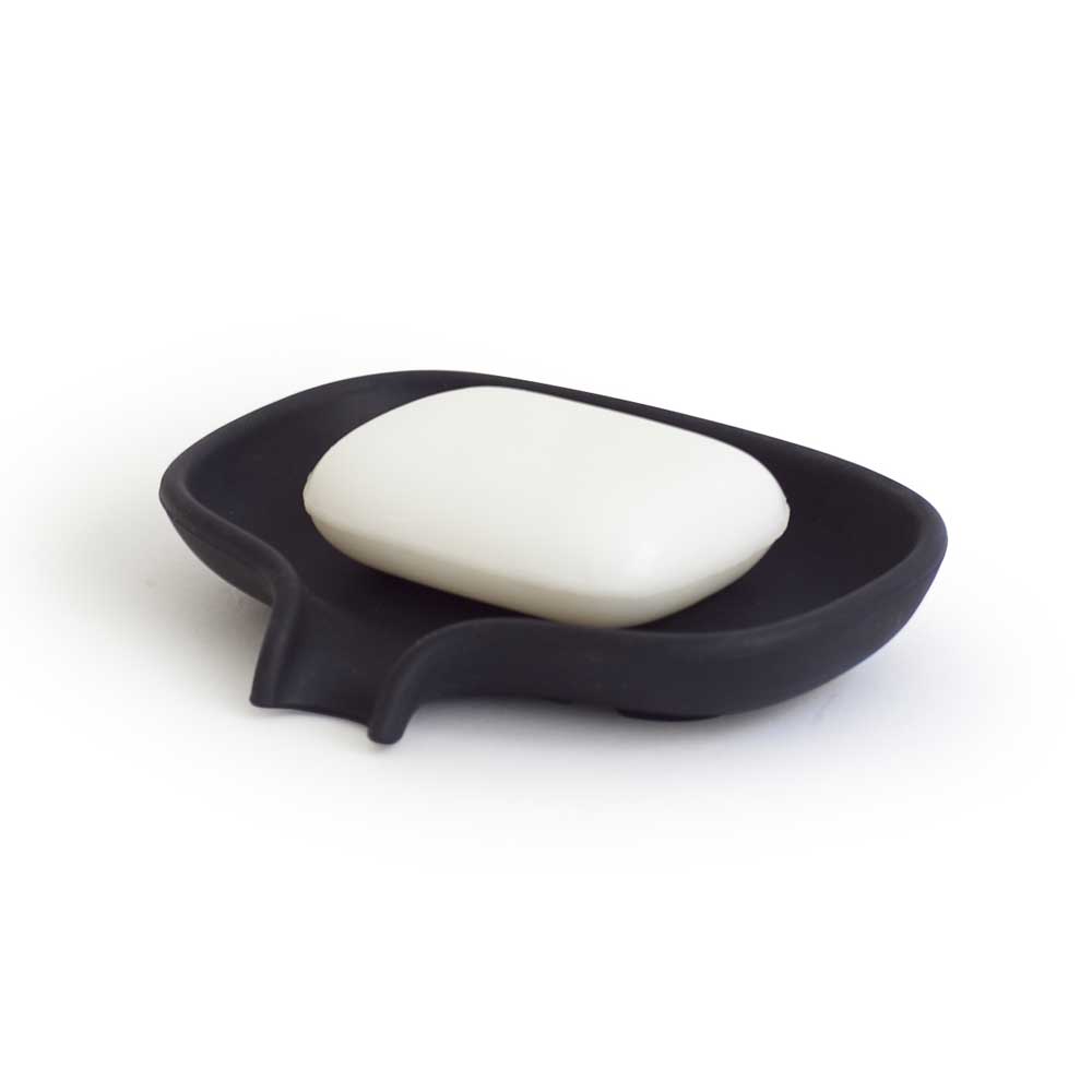 Bosign Flow Soapsaver Soap Dish Large With Draining Spout In Black Recyclable Silicone