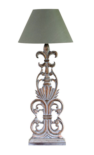 BLUE ISLE Wooden Scroll Column Lamp And Shade