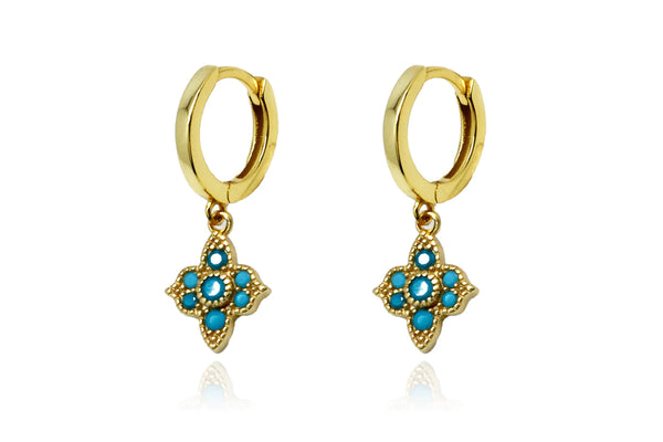 Boho Betty Theron Turquoise Cz Gold Hoop Earrings