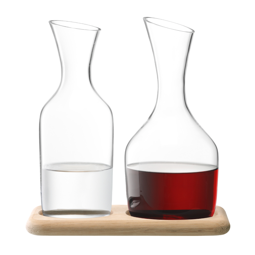 Wine Range Carafe Set With 1.2l Water & 1.4l Wine Carafe With Oak Base X 1pc