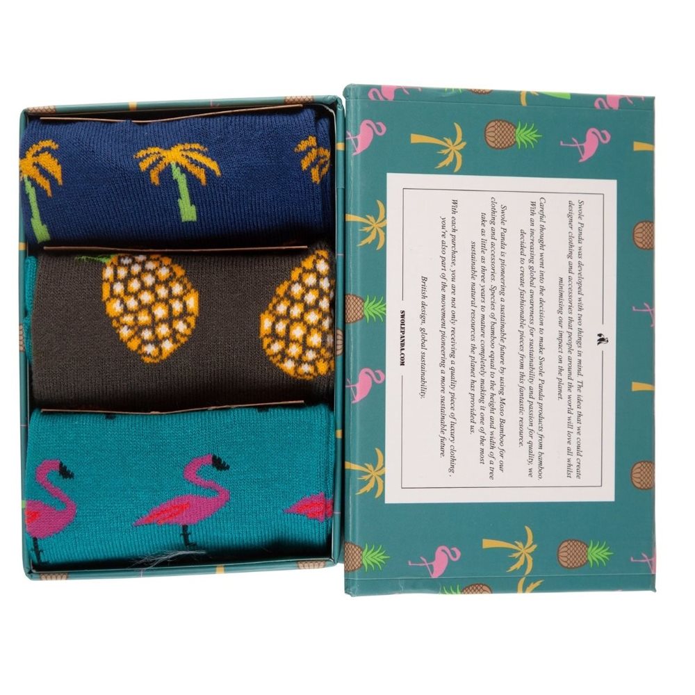 Tropical Sock Box - 3 Pairs Of Bamboo Socks (his)