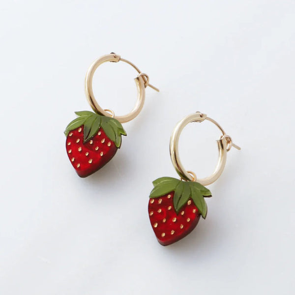 Wolf & Moon Strawberry Mini Hoops Earrings