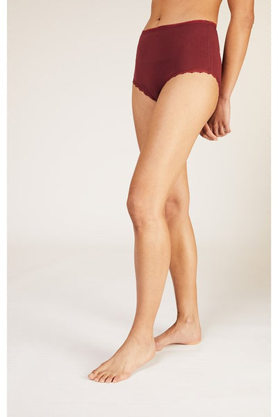 Burgundy Lace Trim High Waisted Briefs