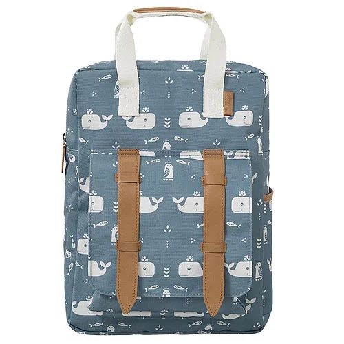 School Backpack with Whales Print