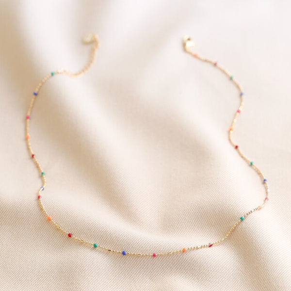 Rainbow Enamel Bead Chain Necklace In Gold