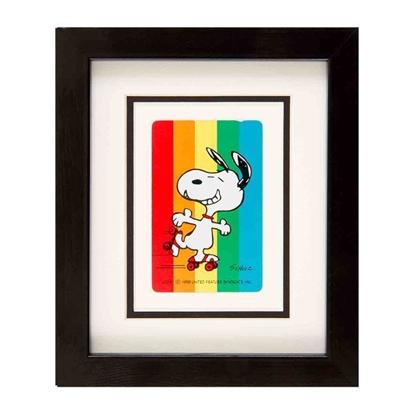 Framed Snoopy Playing Cards - Snoopy On Roller Skates Rainbow