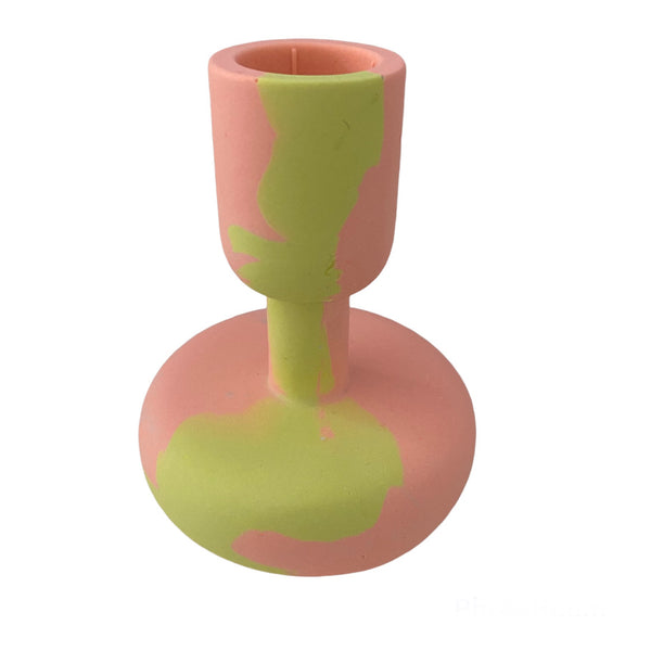 Candle Holder Jesmonite Mimosa Yellow And Coral Pink Candle Stick