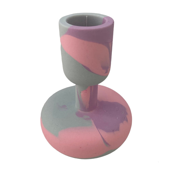 Candle Holder Jesmonite Aqua Blue Lilac And Peony Pink Tall Candle Stick