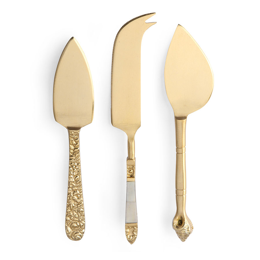 HK Living Set of 3 Gold Cheese Knife