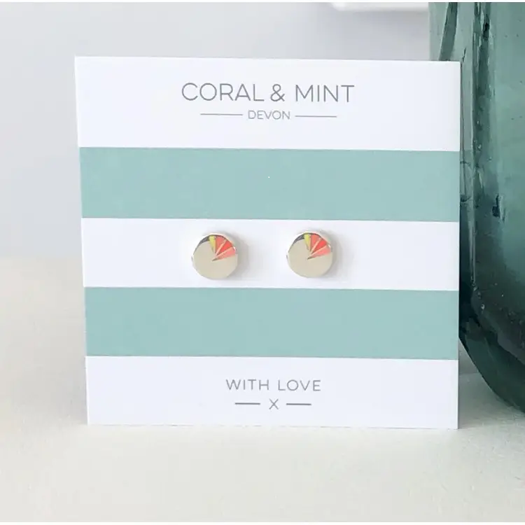 Coral & Mint Art Deco Coral Enamel Earrings