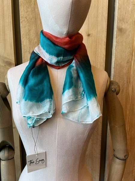 Scarf - Silk Ombre Coral & Turquoise