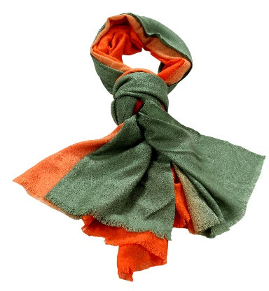 Scarf - Silk Wool Ombre Green & Orange