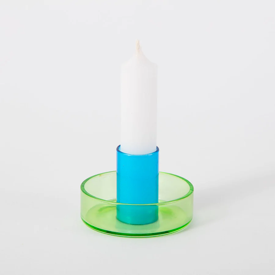 Green & Blue Duo Tone Glass Candle Holder