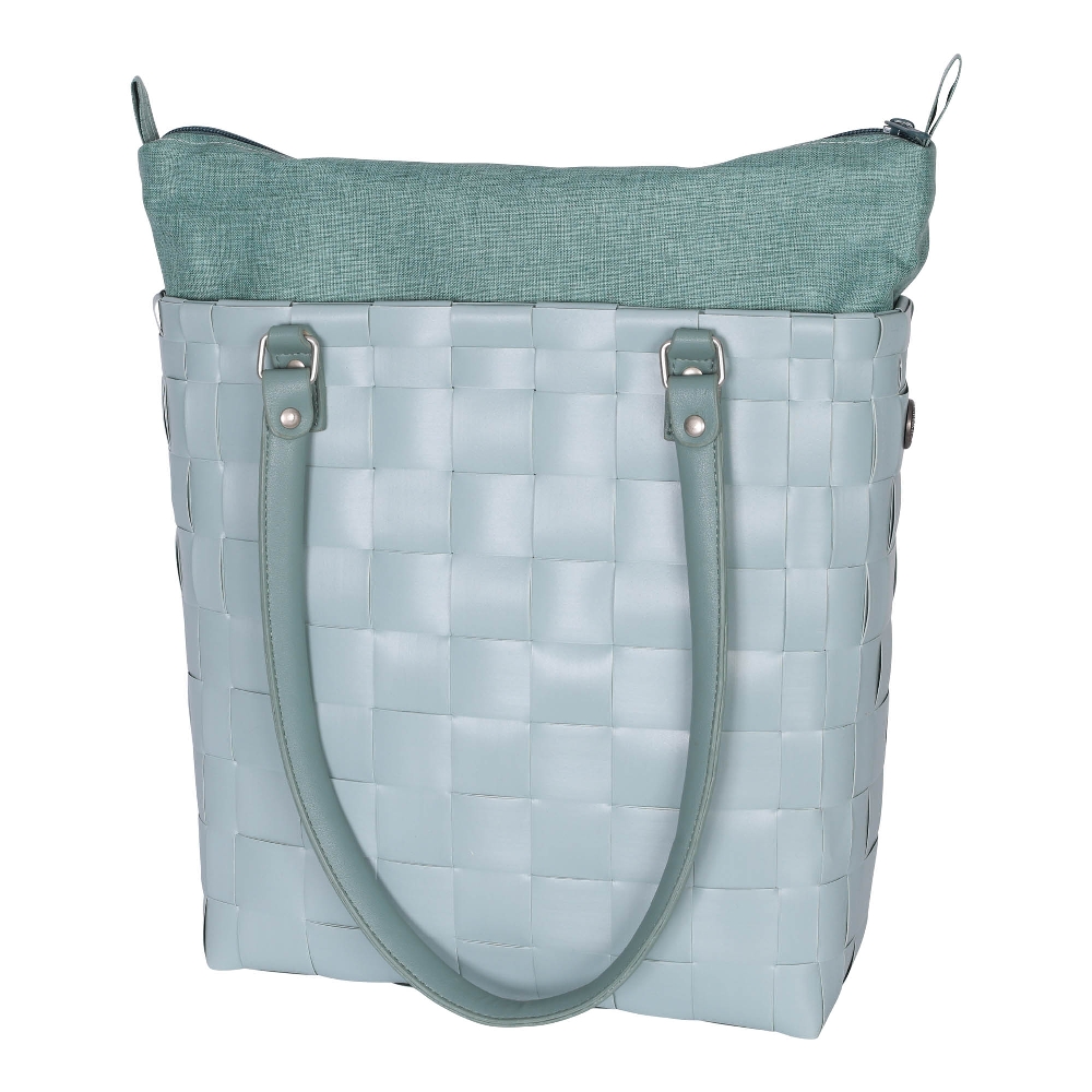 Handed By Soho Design Shopper Fat Strap Greyish Green Size Xsmall With Pu Handles & Zip