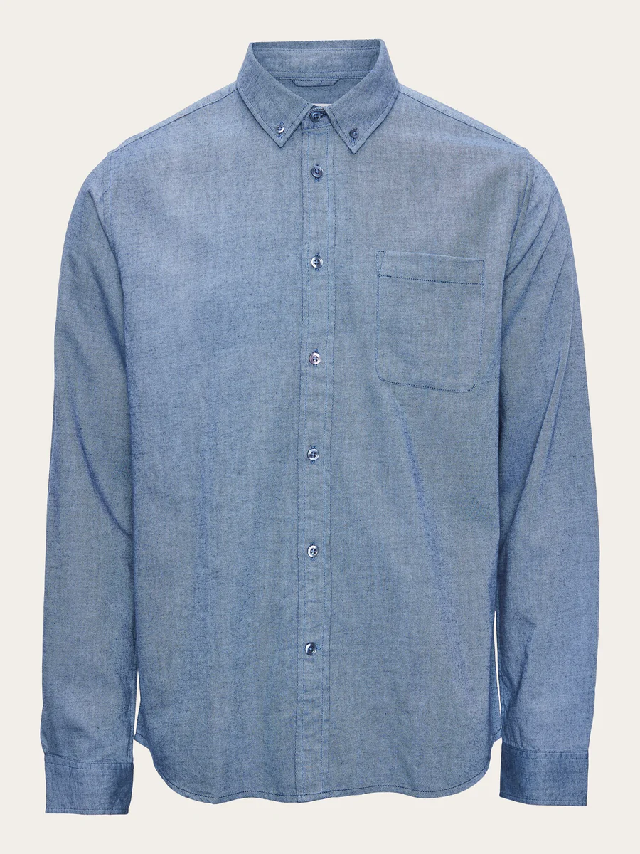 Knowledge Cotton Apparel  90889 Melange Flannel Custom Fit Shirt Dark Denim