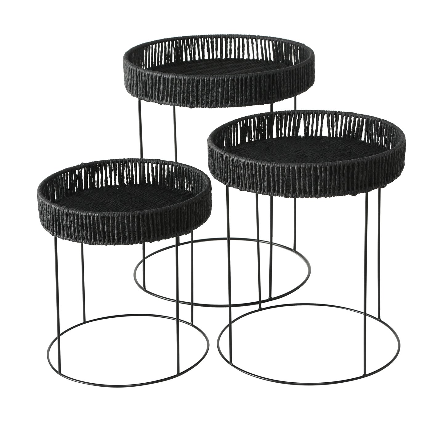 &Quirky Elo Black Woven Side Table : Set of 3