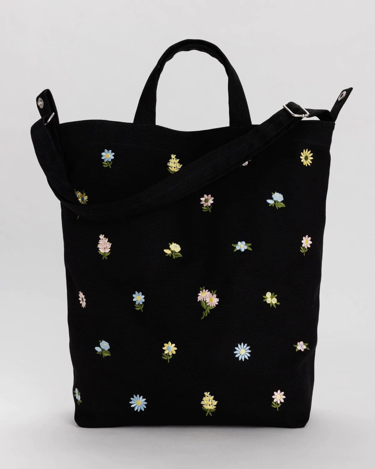Baggu Duck Canvas Bag - Embroidered Ditsy Floral Black