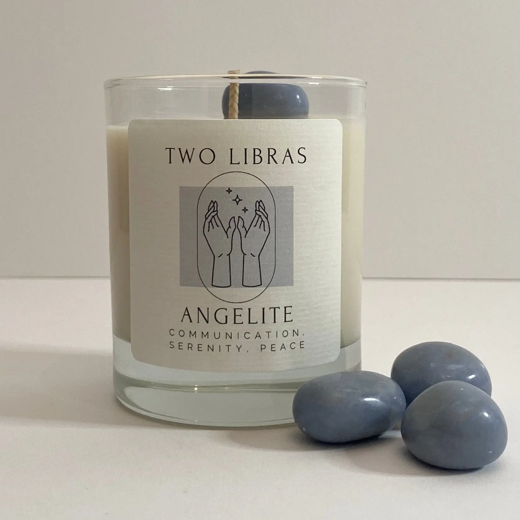 TWO LIBRAS Angelite Crystal Intention Candle