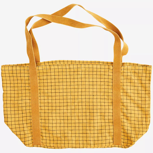 Sunflower Yellow Checked Linen Tote Bag