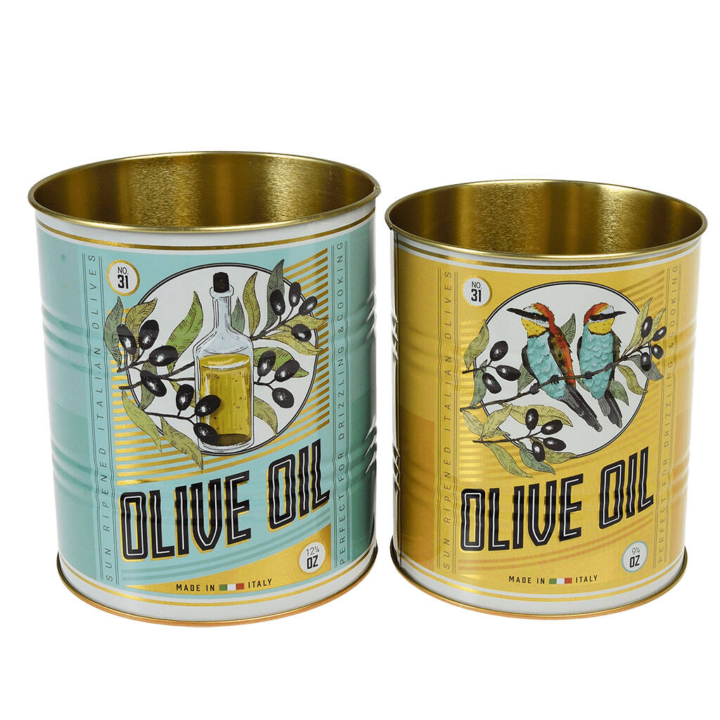 Rex London Set of 2 Retro Olive Oil Design Storage Tins