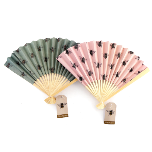 Temerity Jones Summer Bee Paper Fan : Sage Green or Pink