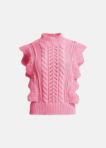 Essentiel Antwerp Campinas Sleeveless Ruffle Sweater - Pink Icing
